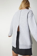 Happiness İstanbul Women's Gray Knitted Sweatshirt with a Zipper Back and Rack Sweatshirt