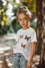 Trendyol White Girl Butterfly Patterned Knitted T-Shirt