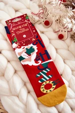 Women's socks with Christmas pattern "ho ho ho" red