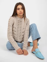 Beige openwork oversize sweater with the addition of wool