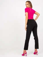 Black straight trousers made of fabric with belt