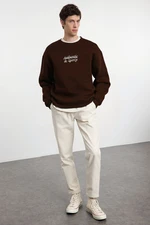 Trendyol Dark Brown Oversize/Wide Cut Authentic&Sporty Embroidered Inside Polar Fleece Sweatshirt