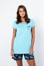 Women's pyjamas Paleros, short sleeves, short legs - turquoise/print