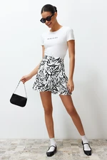 Trendyol Black Patterned Ruffled Hem Viscose Woven Shorts Skirt