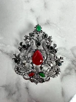 Brooch XZ459-191 Silver + Red