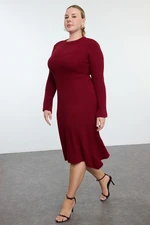 Trendyol Curve Burgundy Corduroy Midi Length Knit Dress