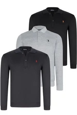 TRIPLE SET V4007 DEWBERRY MEN'S SWEATSHIRT-BLACK-NAVY-GREY