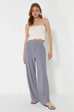 Trendyol Gray Wide Leg/Casual Fit High Waist Elastic Knitted Trousers