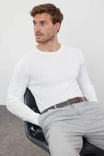 Trendyol White Slim Fit Crew Neck Textured Knitwear Sweater