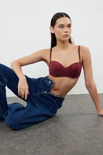 Trendyol Burgundy Push-Up Full Cup Strapless Knitted Bra with Removable Rope Straps