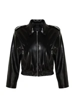 Trendyol Black Oversize Molded Faux Leather Jacket Coat