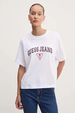 Bavlnené tričko Guess Jeans dámske, biela farba, W4YI06 K8HM0