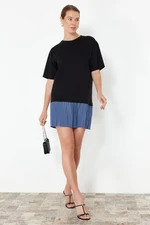 Trendyol Black Color Blocked Skirt Pleated Mini Knitted Dress