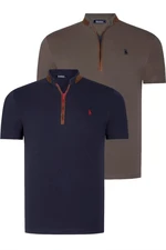 DUAL SET T8571 DEWBERRY ZIPPER MEN'S T-SHIRT-NAVY BLUE-KHAKI