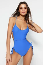 Trendyol Navy Blue Round Neck Low-Cut Back Regular Leg Swimsuit