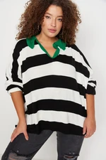 Trendyol Curve Green Polo Neck Striped Knitwear Sweater