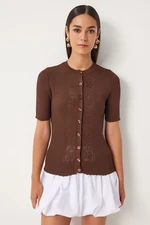 Happiness İstanbul Women's Brown Openwork Seasonal Knitwear Cardigan