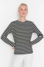 Trendyol Black Striped Regular/Normal Pattern Basic Crew Neck Knitted T-Shirt