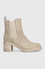 Semišové kotníkové boty Tommy Hilfiger ESSENTIAL MIDHEEL SUEDE BOOTIE dámské, béžová barva, na podpatku, FW0FW07522