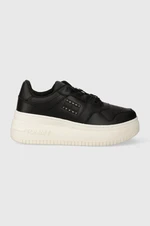 Kožené sneakers boty Tommy Jeans TJW RETRO BASKET FLATFORM CHARM černá barva, EN0EN02245