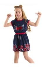 Mushi Sequined Cherry Cotton Girls Navy Blue Dress