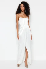 Trendyol Ecru Lined Knitted Satin Wedding/Wedding Long Evening Evening Dress