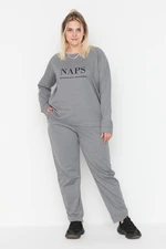 Trendyol Curve Gray Printed Cotton Knitted Pajama Set