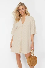 Trendyol Beige Wide Fit Mini Knitted Tied Beach Dress