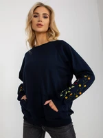 Navy blue sweatshirt RUE PARIS with embroidery on the sleeves