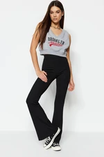 Trendyol Black Corduroy Flare/Continental Leg High Waist Flexible Knitted Leggings Trousers