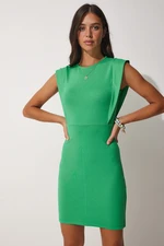 Happiness İstanbul Women's Green Sleeve Detailed Wrap Mini Steel Knit Dress