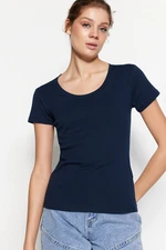 Trendyol Navy Blue 100% Cotton Fitted Basic Pool Neck Knitted T-Shirt