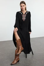 Trendyol Black Wide Cut Embroidered Midi Woven Dress