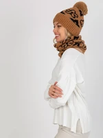 Women's camel and black winter hat with patterns