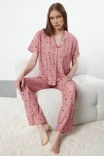 Trendyol Dusty Rose Heart Knitted Pajamas Set