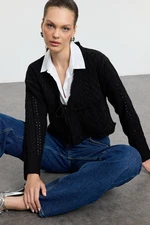 Trendyol Black Crop Tie Detail Knitwear Cardigan