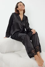 Trendyol Black Lace Detailed Satin Woven Pajama Set