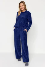 Trendyol Navy Blue Striped Wellsoft Knitted Pajama Set