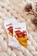 Women's funny teddy bear socks in a cup white