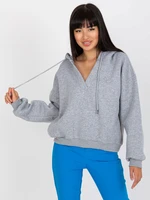 Basic grey melange sweatshirt with V-neck