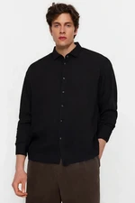 Trendyol Black Slim Fit Textured Comfortable Flexible Crepe Knit Fabric Men's Shirt