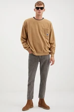 GRIMELANGE Thompson Men's Fleece Thick Textured Light Brown Sweatshirt with Pocket And Ornamental Labe