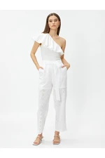 Koton Crop Embroidery Trousers with Belt Detail