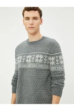 Koton Crew Neck Sweater Ethnic Patterned Wool Blend