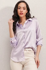 Bigdart 3964 Lightly Flowy Satin Shirt - B.lilac