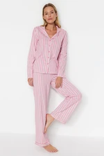 Trendyol Pink 100% Cotton Striped Shirt-Pants Knitted Pajama Set