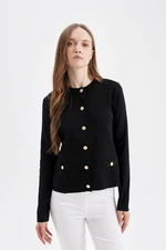 DEFACTO Crew Neck Basic Plain Buttoned Pocket Knitwear Cardigan