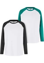 Boys' long-sleeved T-shirts Organic Oversized 2-Pack white/black+white/green