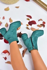 Fox Shoes Women's Green Suede Thick Heeled Daily Boots