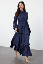 Trendyol Navy Blue Skirt Layered Satin Woven Evening Dress/Night Dress